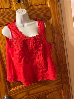 Women's Red Lace-Trim Sleeveless Camisole. 100% cotton